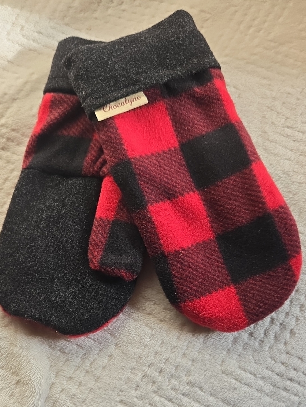 Handmade From Recycled Fabric Red and Black Buffalo Plaid Women'ss Mittens
